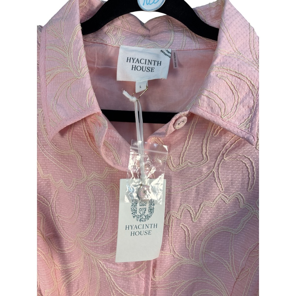NWT Tuckernuck Hyacinth House Pink Embroidered Gingko Leaf Peppa Mini Dress L - Picture 8 of 11